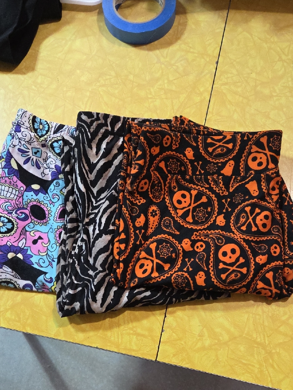 #15 Three Printed Leggings Bundle - Skull Paisley, Zebra & Floral